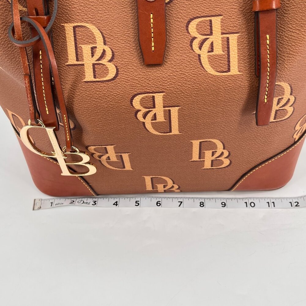 Dooney & Bourke Dover Tote Brown DB Monogram Leather Trim Gold Shoulder Bag - Picture 13 of 16
